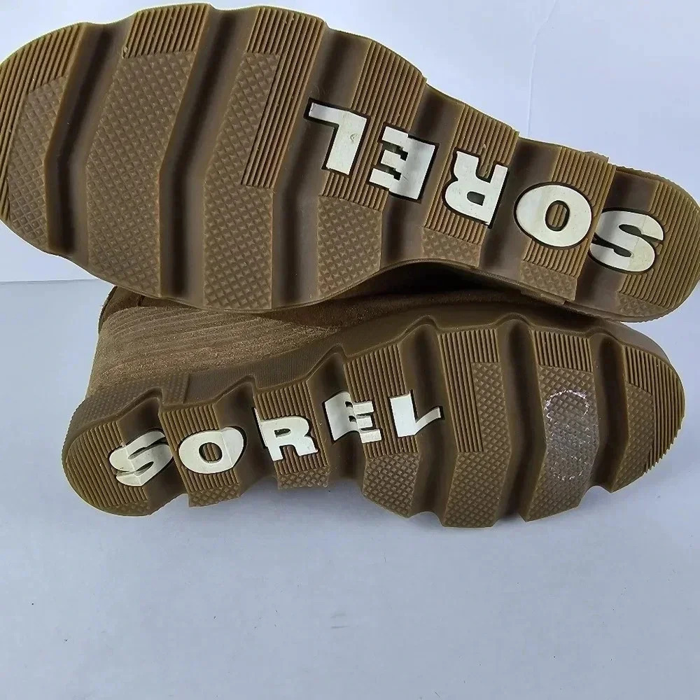 Sorel Chelsea Women's Tan Wedge Suede Bootie with Stacked Heel Size 7 1/2 - Picture 13 of 15